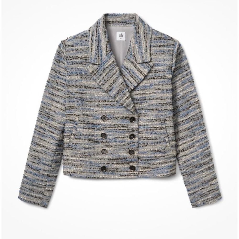 Cabi Radience Jacket Blue Greys Blues Tweed Double Breasted Size Extra Small - Picture 2 of 9